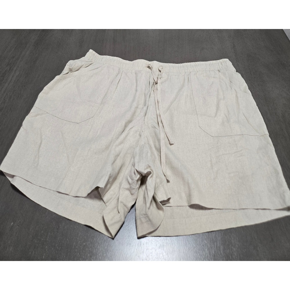 Cato Linen Blend Shorts Womens 18/20W Beige Elastic Drawstring Pockets Casual